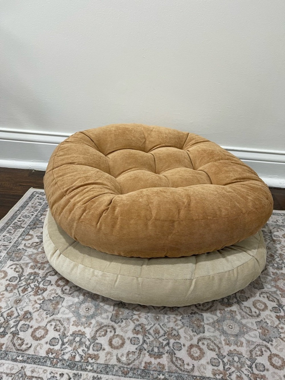 Set of 2 beige + brown Japanese Cushions Style for Floor or Chair, Pillows, new